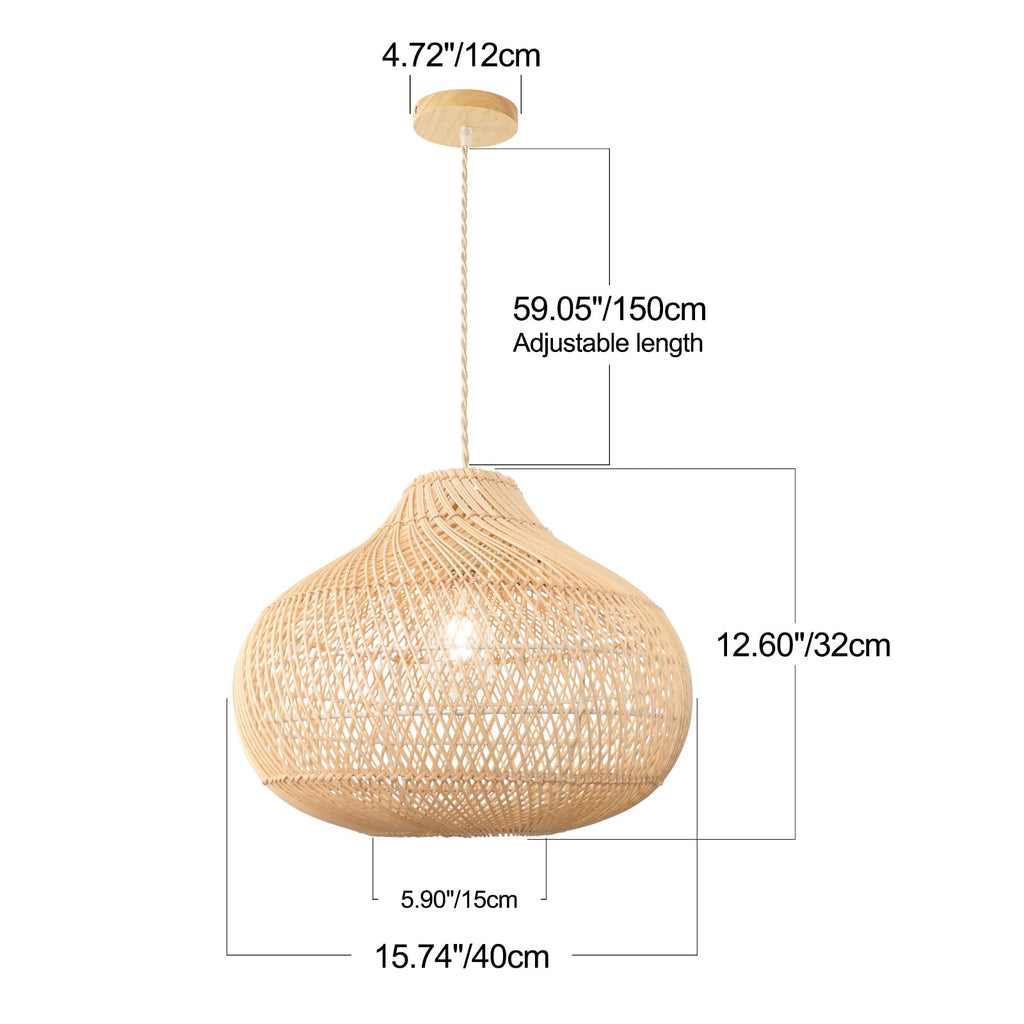 Rattan Boho Pendant Lights, 15.74'' Large Kitchen Island Wicker Chandelier, Hand Woven Farmhouse Pendant Light