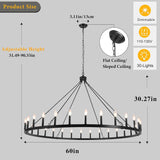 Black Extra Large Wagon Wheel Chandelier, 60 inch 30 Lights Farmhouse Chandelier, Industrial Candle Round Pendant Light Fixture for High Ceiling Living Room Dining Room Entryway A105-B0CXXPC72R