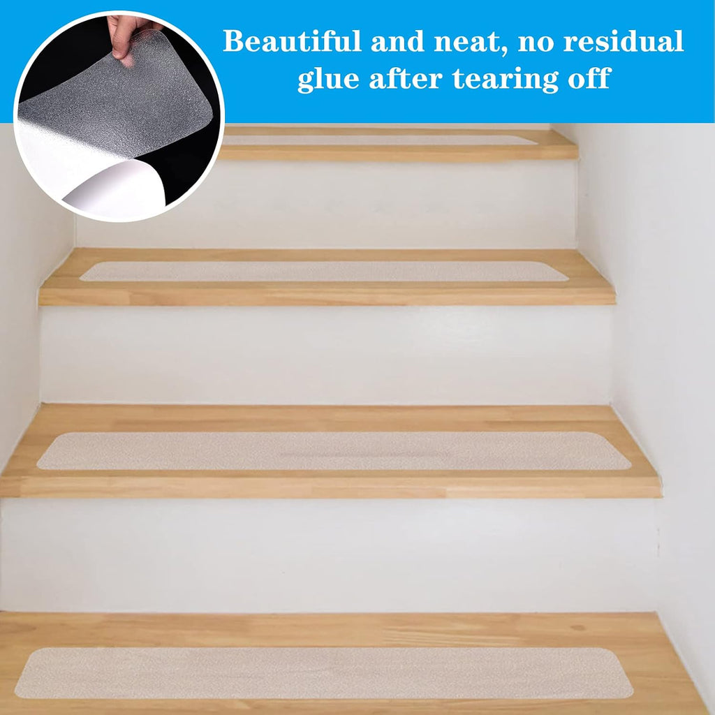 Non-Slip Stair Treads Tape Set, (15-Pack, 32"x4") Clear Anti-Slip Indoor Strips Adhesive Stair Safety Treads for
