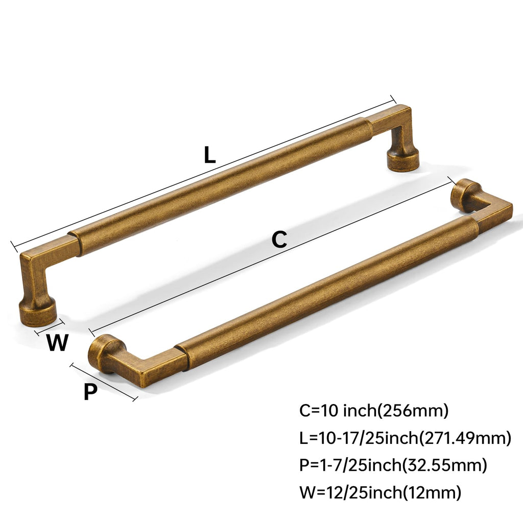 10-Pack 10-Inch(256mm) Antique Brass Cabinet Pulls,Vintage Brass Solid Handles Cabinets, Cupboards, Drawers and