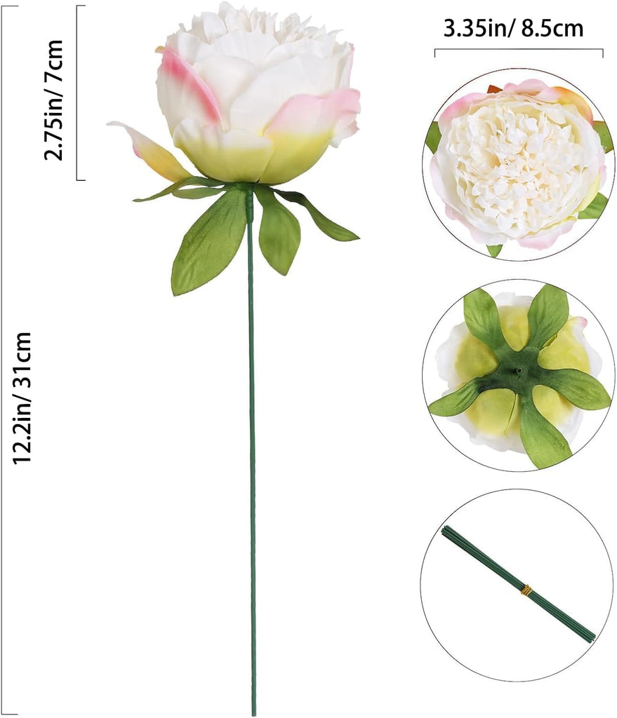 Peony Artificial Flowers Fake Peonies Bulks Cream White Silk Peonies Flowers Faux Peony Flowers Heads - Set of 16