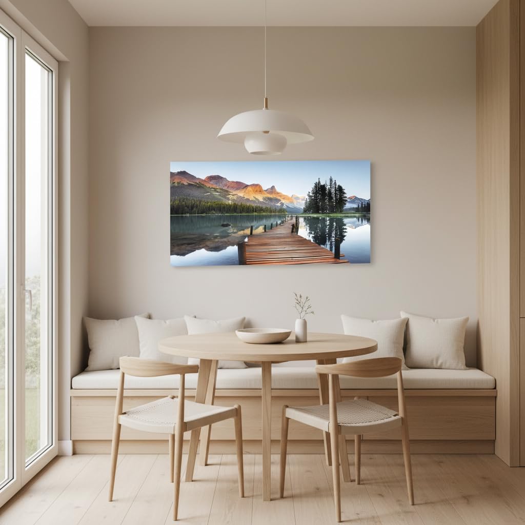 Lake Canvas Wall Art, Nature Landscape Dock Picture, 40x20 Inch