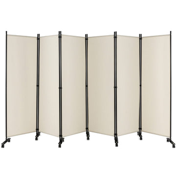 6 Panel Folding Room Divider, 6FT Rolling Privacy Screen with Lockable Wheels, Portable Room Partition Screen