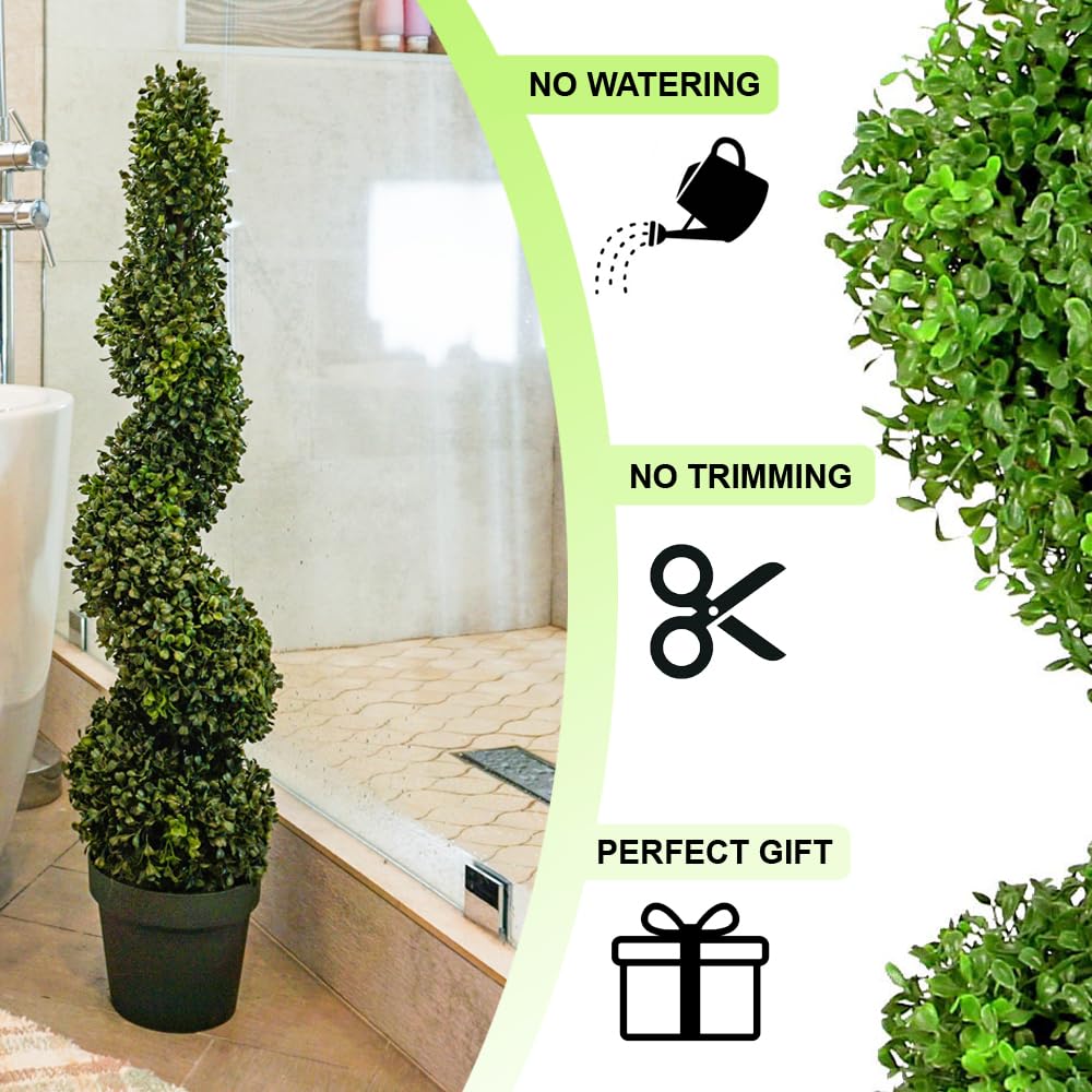 36" Artificial Boxwood Spiral Topiary Tree in Plastic Plant Pot - Decor, Indoor, Outdoor, Crafts, Offices - Set of 2