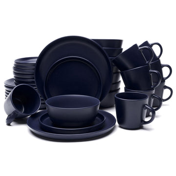 903 Minimalist Collection 32-Piece Contemporary Ceramic Stoneware Dinnerware Sets for 8, Blueberry Plates and Bowls