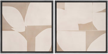 Framed Canvas Print Wall Art Set Neutral Abstract Geometric Shapes Beige & Taupe Illustrations Modern Art Minimal