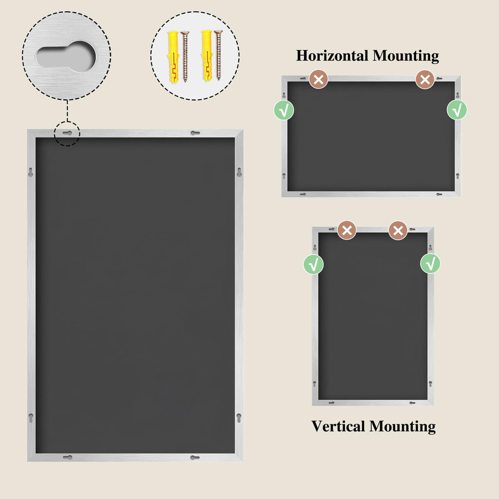 Silver Rectangle Wall Mirror, 30x48 Inch Bathroom Mirror, Aluminum Frame Vanity Mirror Bathroom, Hangs Horizontally