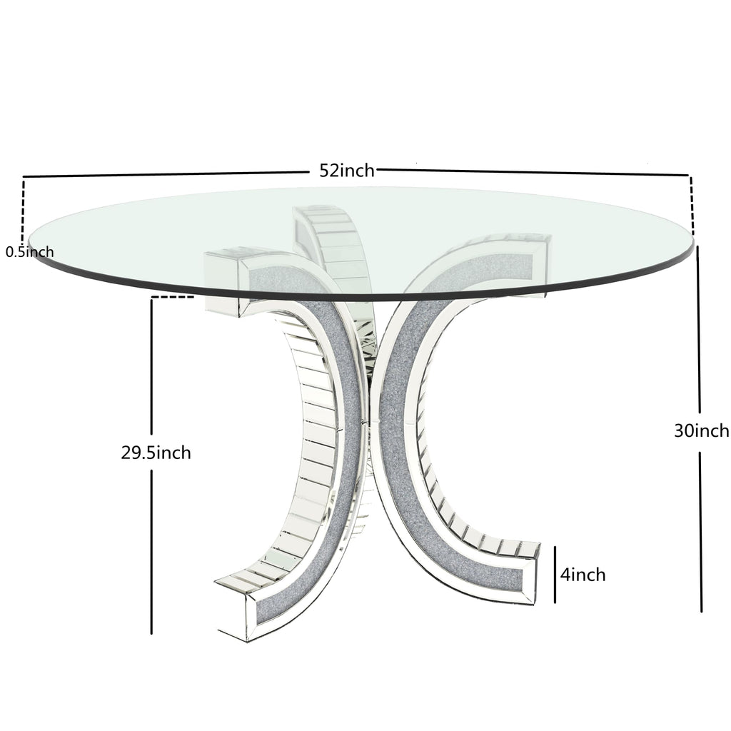 52" Round Glass Pedestal Dining Table with Tempered Glass Top
