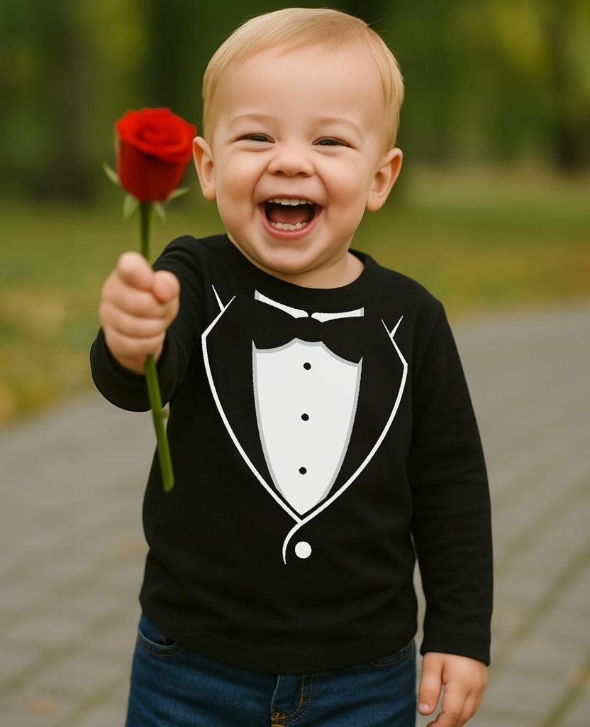 Toddler Tuxedo Long Sleeve Shirt Kids Bow Tie Wedding Party Suit