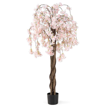 5.5FT Artificial Cherry Blossom Tree, Fake Flower Tree, Faux Floral Plant Blooming Tree Pot with White Flowers, Tall