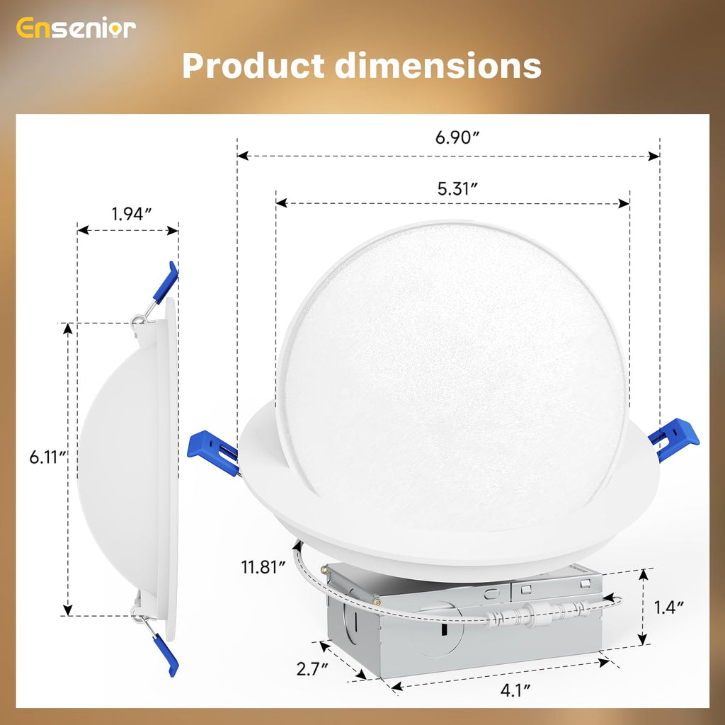 6 Inch Gimbal LED Recessed Light, 5CCT, 12W, 1200LM, 4 Pack