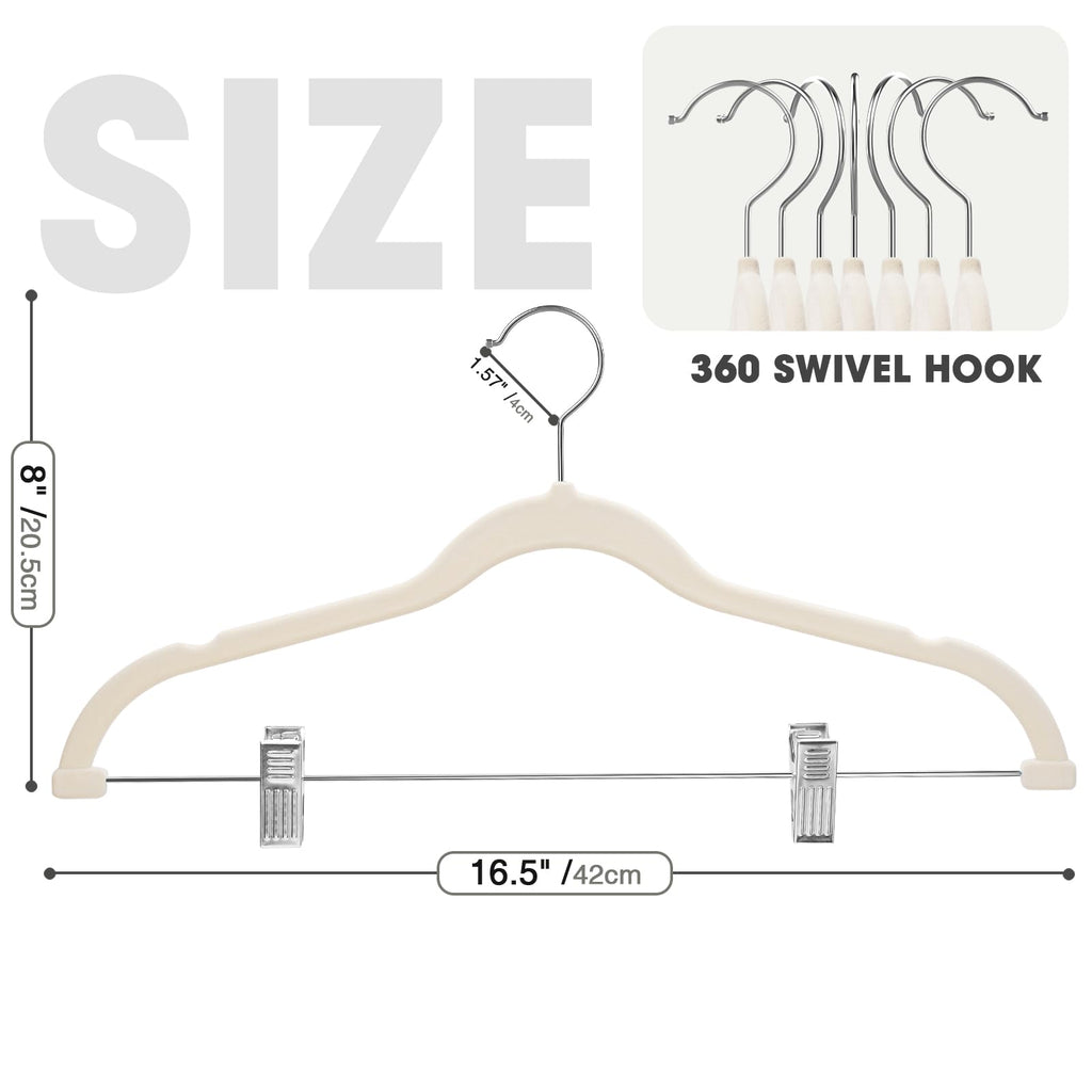 36-Pack Beige Velvet Hangers with Clips Adjustable, Adult Hangers, Heavy-Duty, Felt, Non-Slip, Space Saving, Slim Outfit