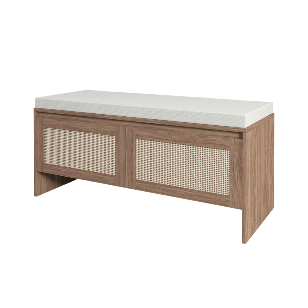 39.4" Shoe Storage Bench with Rattan Doors & Cushion, Natural