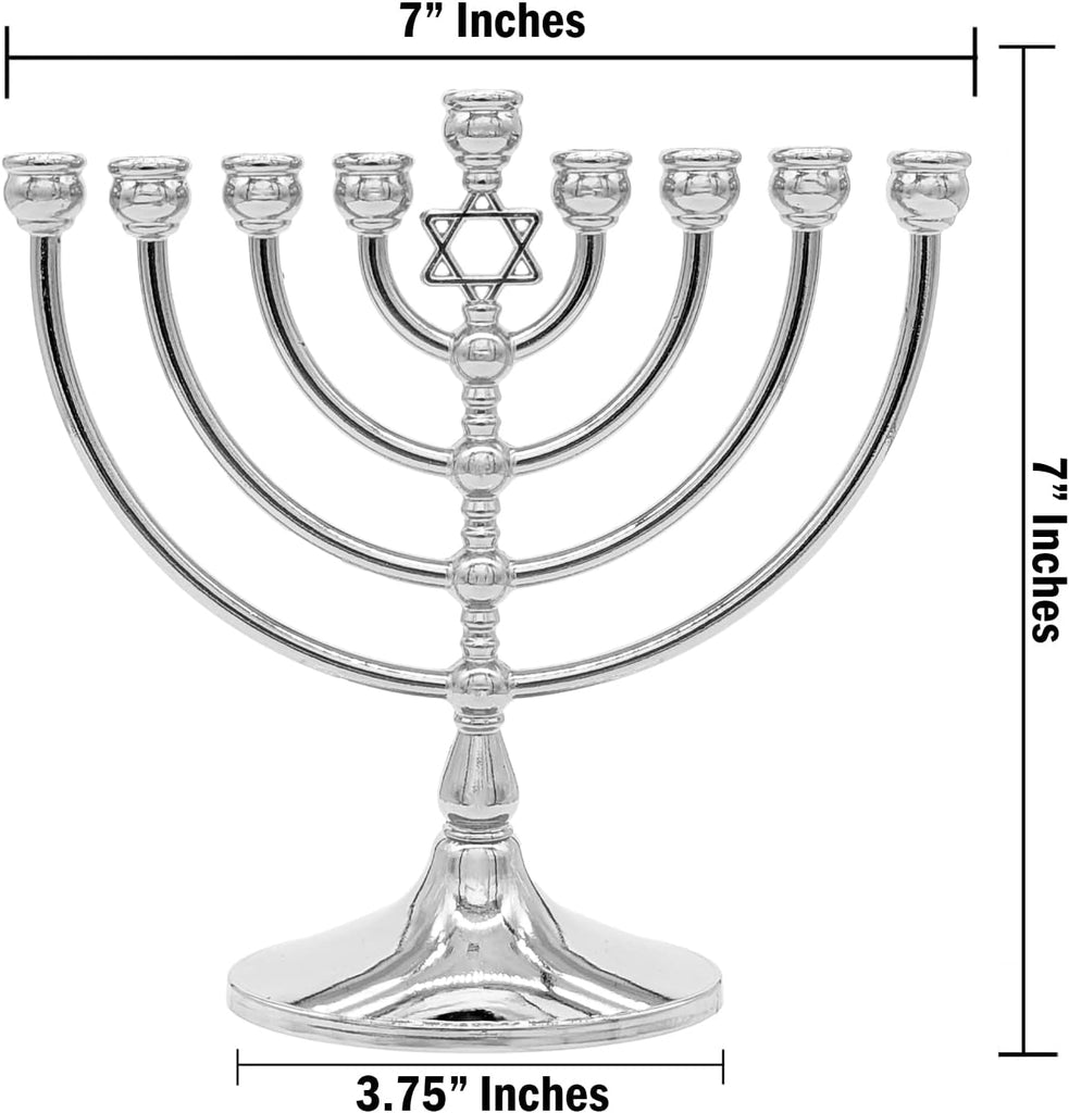 Hanukkah with Traditional Star Polished Aluminum Finish, Full Size 7 Inches Tall
