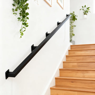 14FT Stair Railing Indoor Wall Mount, 500lb Black Handrail