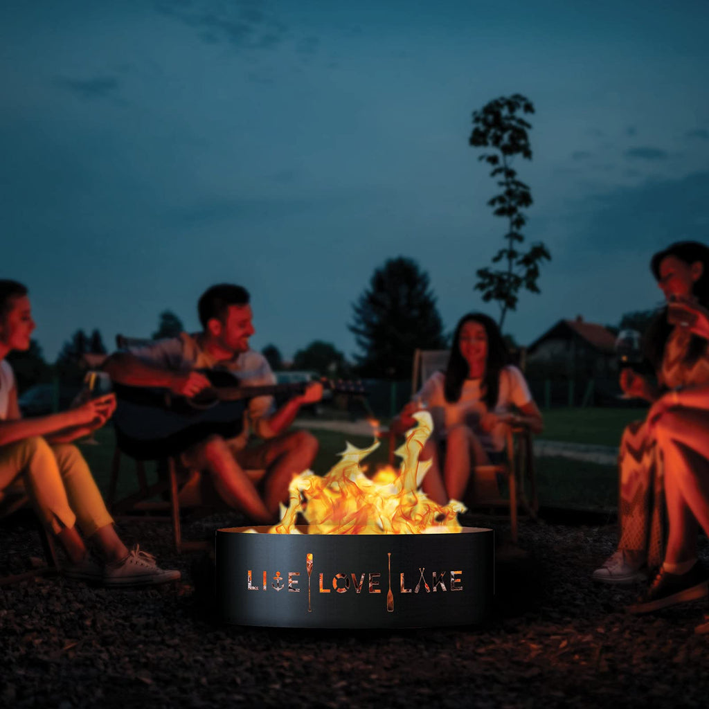 Live Love Lake Unpainted 12 in. Tall 30 in. Diameter Outdoor Fire Ring with Fire Poker - 30 x 30 x 12 in.