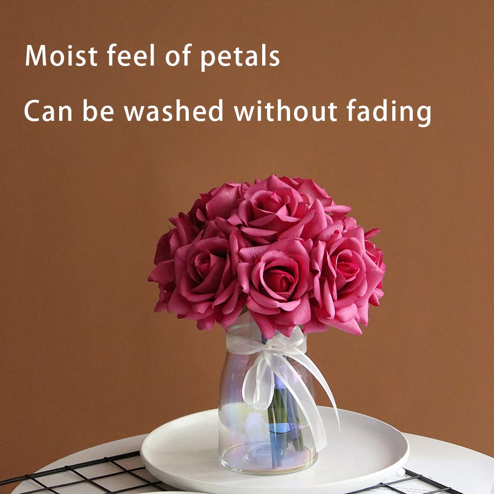 Artificial Roses Single Stem 10pcs Fake Silk Flower Arrangement Bouquet Party Wedding Decoration(Rose red)