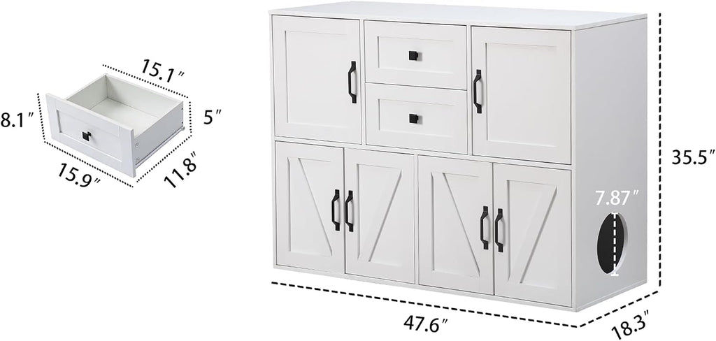 47.6'' Double Cat Litter Box Enclosure with 2 Storage Drawer