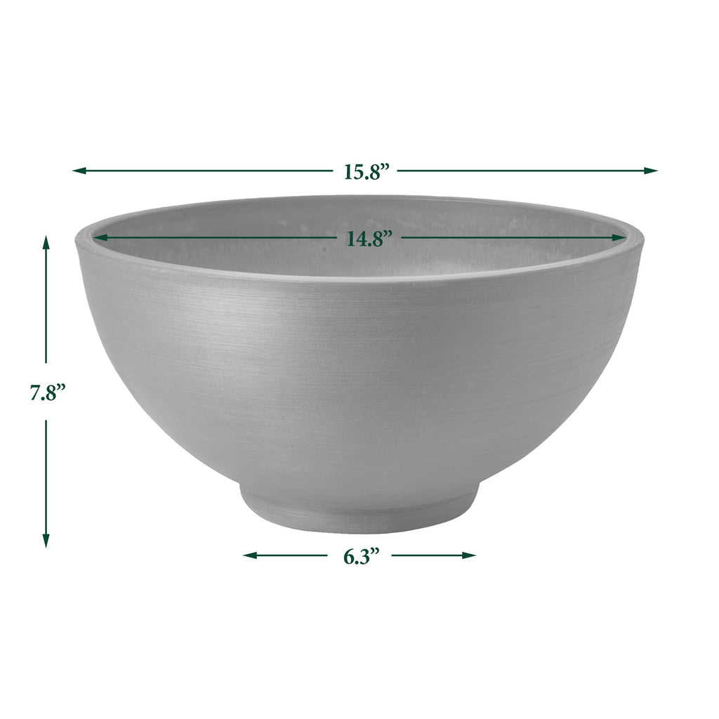 15x8 inch Plastic/Stone/Wood Composite Square Planter - No Drainage Hole (Drillable), Simplicity Bowl, Dark Charcoal