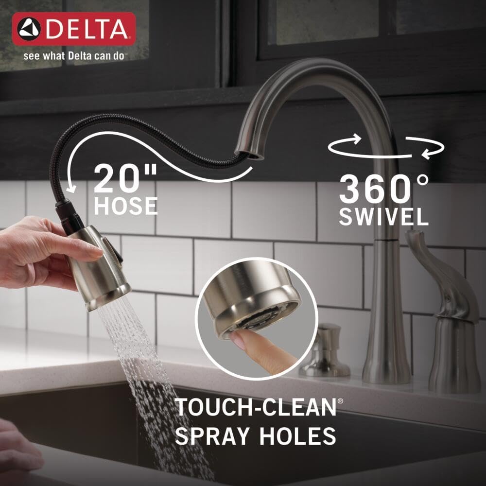 Kate Brushed Nickel Kitchen Faucet with Pull Down Sprayer and Soap Disperser, Modern Two Hole Kitchen Sink Faucet