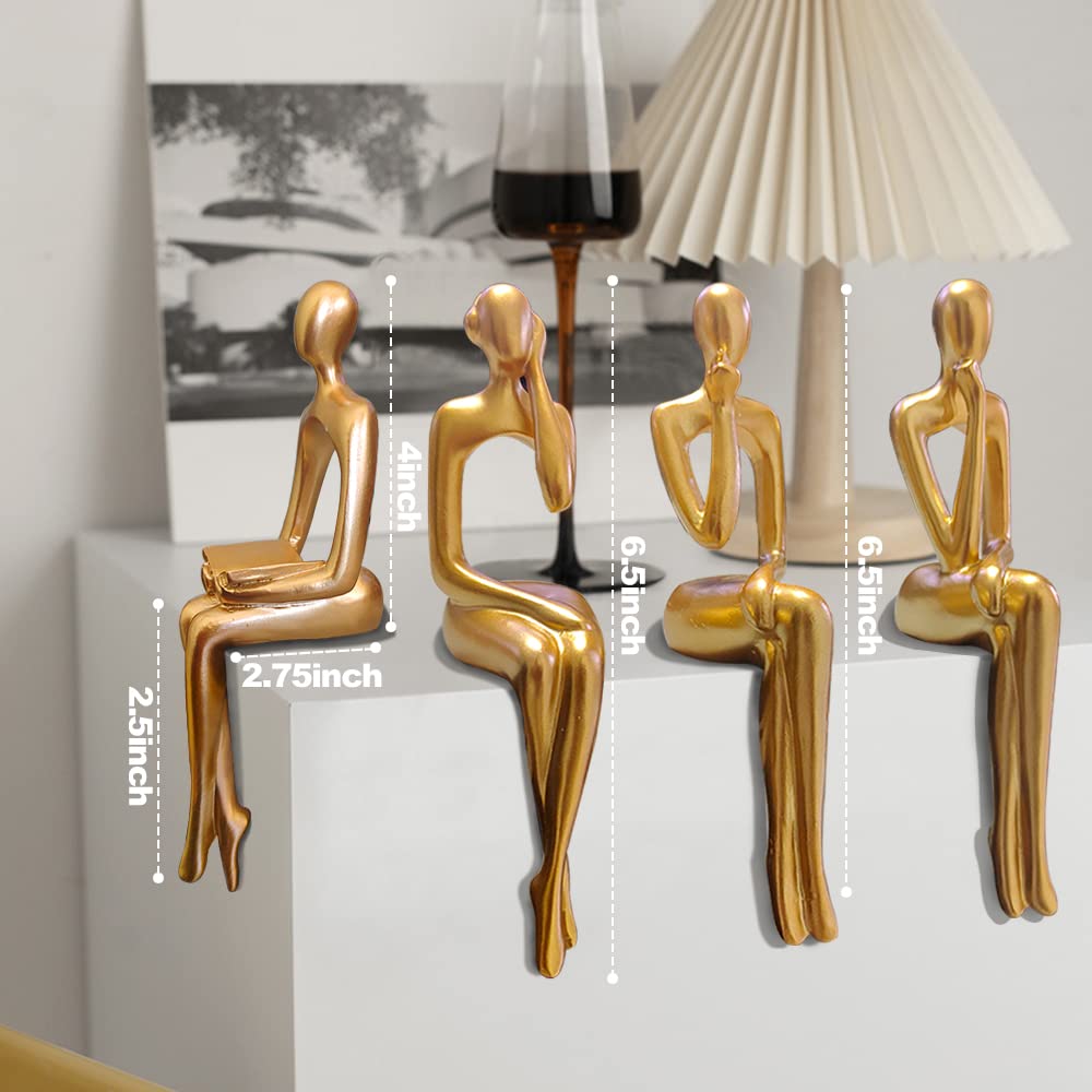 Gold Accent Decor Thinker Statuem, Statues Decorations Abstract Sitting Thinker Desk Sculpture Table Decor 4 Piece
