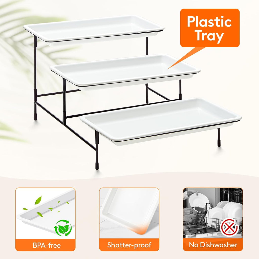 Tier Serving Tray for Party, Plastic Tiered Food Serving Platters - Set of 3