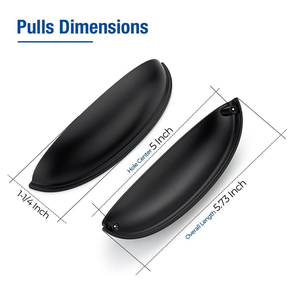 Matte Black Cabinet Pulls, Cabinet Handles, 5 Inch, 2 Pack