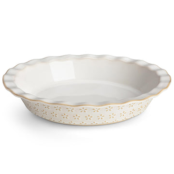 Ceramic Pie Pan, 9 Inch Pie Dish Embossed Quiche Baking Dish