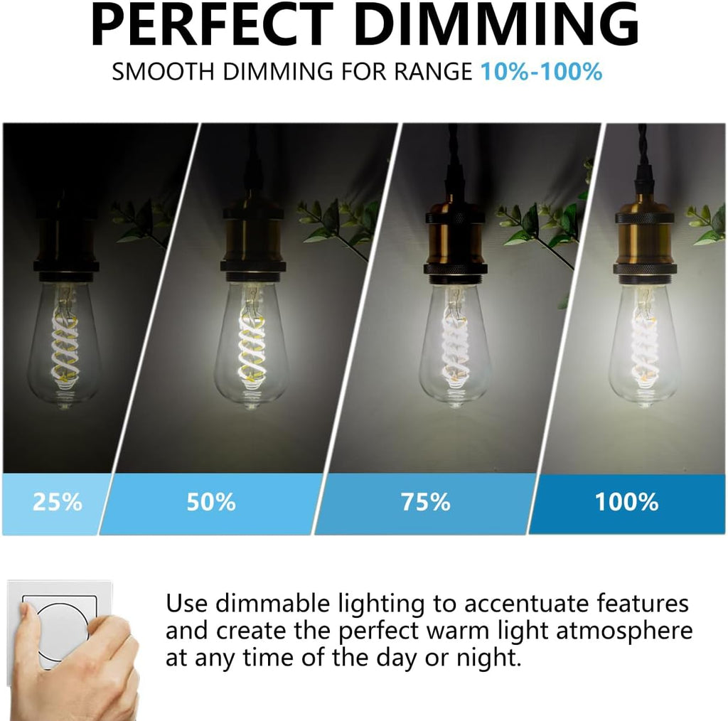 4Pack Dimmable LED Edison Bulbs,5000K Daylight White, 6W Equivalent to 60W Vintage Light Bulbs, Antique Flexible