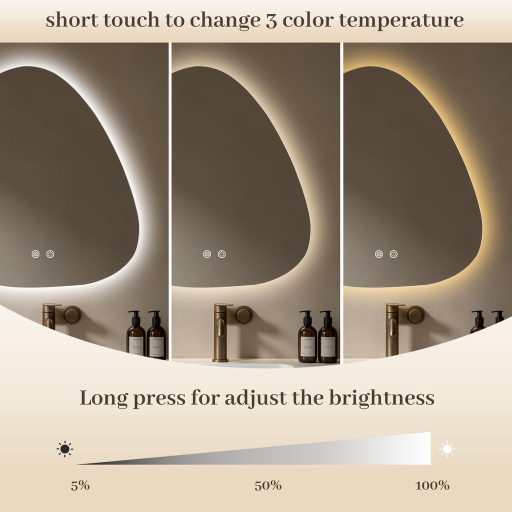 LED Bathroom Mirror with Lights, 22 x 24 Inch Led Bathroom Vanity Mirror for Wall, Anti Fog Mirror, 3 Colors