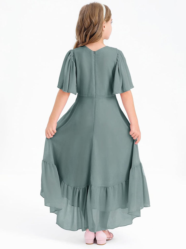 Girls Ruffle Dresses Short Sleeve Junior Bridesmaid Party Dress
