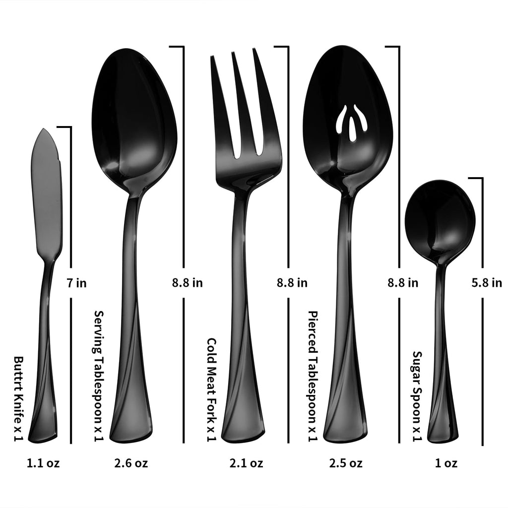 Alice Black Mirror 45-Piece Silverware Set Stainless Steel Flatware Set, Service for 8, Mirror Polished Cutlery