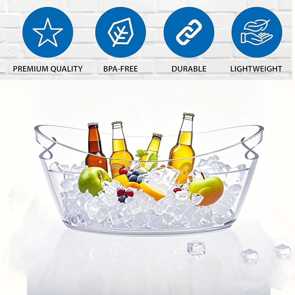 Clear Ice Bucket 6L Acrylic Beverage Tub with Handles & Scoop - Set of 2