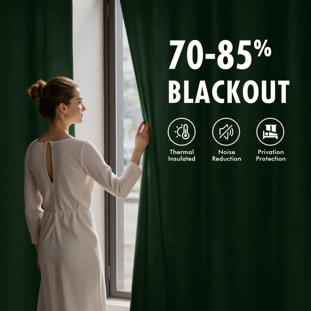 Christmas Hunter Green Velvet Blackout Curtains W40 x L84, 2 Panels