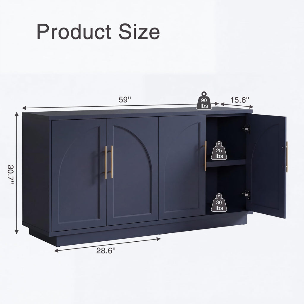 Buffet Cabinet with Storage, 59'' Modern Arched Sideboard Cabinet w/Adjustable Shelves, Wood Media TV Console Table
