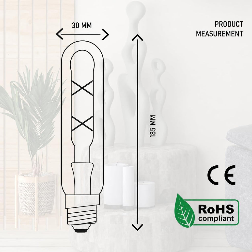 T10 E26 LED Edison Bulbs 4W Dimmable 2700K Amber 40W Equivalent (Pack 2)