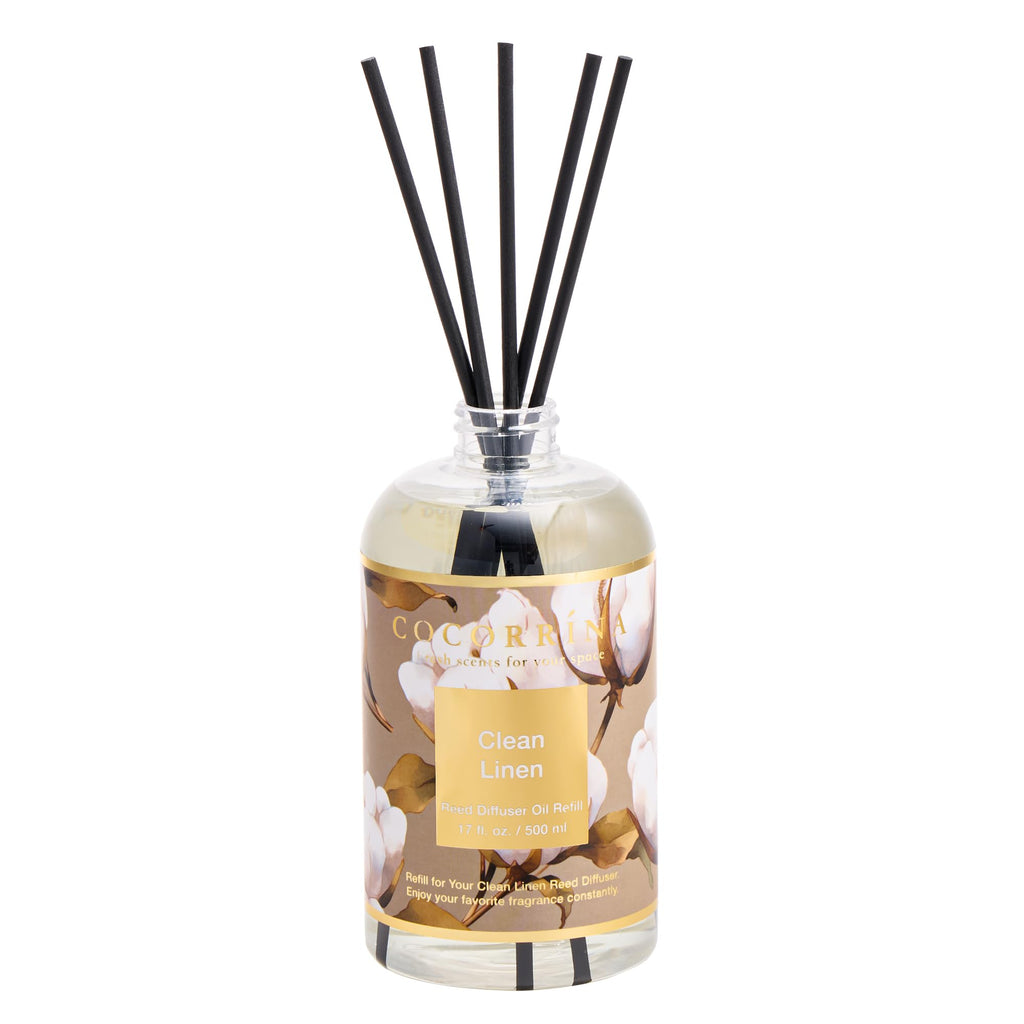 Reed Diffuser Refill Clean Linen 17oz (500ml) with 8 Rattan Sticks - Premium Long-Lasting Scented Oil, Home Fragrance