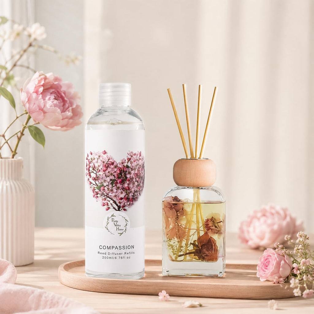 Reed Diffuser Refill, Peony & Rose Scented Oil 6.76 fl.oz / 200ml, Home Fragrance Decor