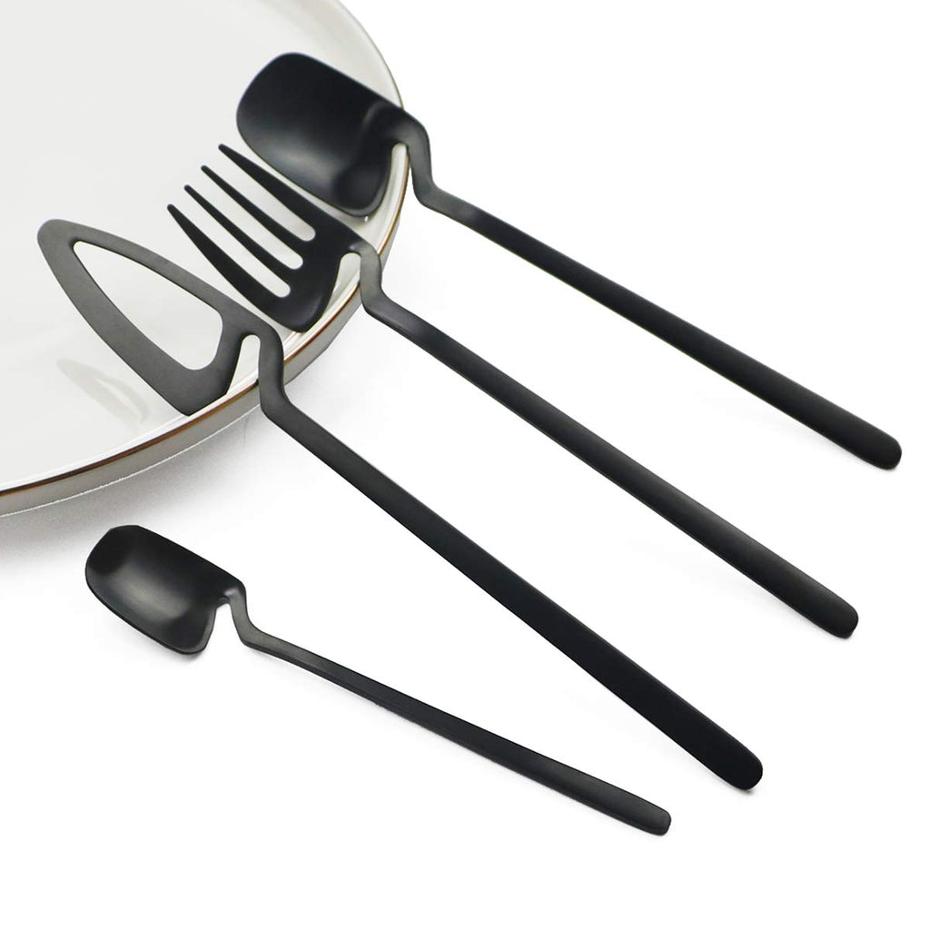 Hangable Silverware Set, Matte Black Flatware Cutlery Set Service for 2, Satin Finish 8 Piece Stainless Steel