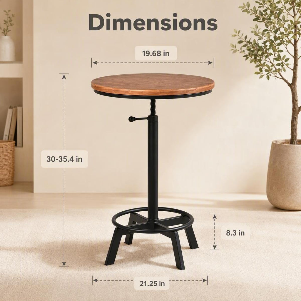 Farmhouse Bar Table 30-35.4inch Height Adjustable Rustic Bistro Pub Table Coffee House Vintage Cocktail Table Swivel