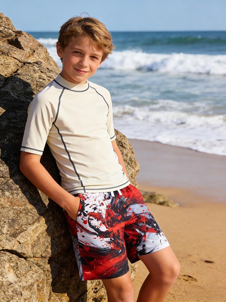 Boys Swim Trunks Quick Dry Shorts with Mesh Liner