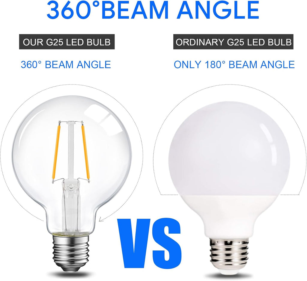 Energetic 12-Pack 5W Dimmable LED Globe Light Bulb, G25 LED Vintage Light Bulb, 60W Equivalent, 500Lumens, 2700K Soft