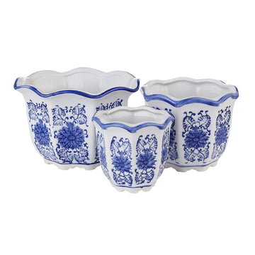 Chinoiserie Décor Planters, Ceramic Flower Pots with Drainage, Set of 3