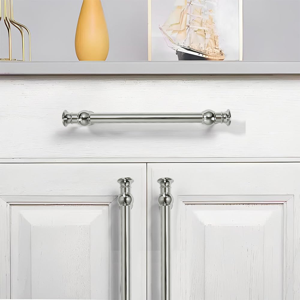 2 Pack 6inch(152mm) Hole Center Polished Nickel Cabinet Pulls Solid Heavy Duty Pull Cabinet Hardware Handle s
