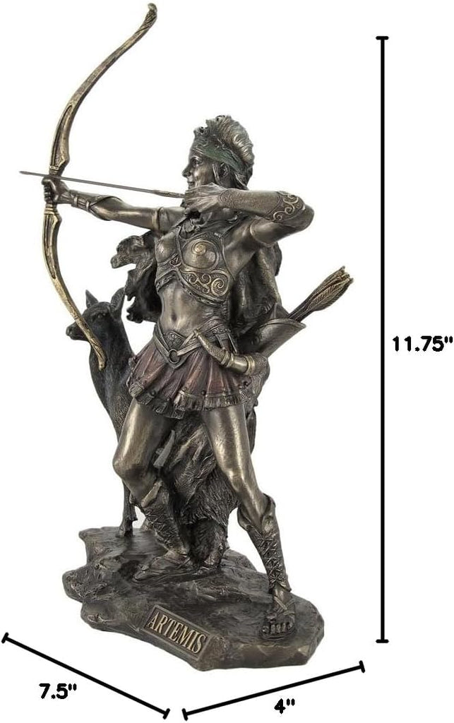 12 1/4 Inch Artemis Goddess of Hunt and Wilderness Cold Cast Resin Greek Statue Bronze Finish Sculpture | 11 3/4 In.