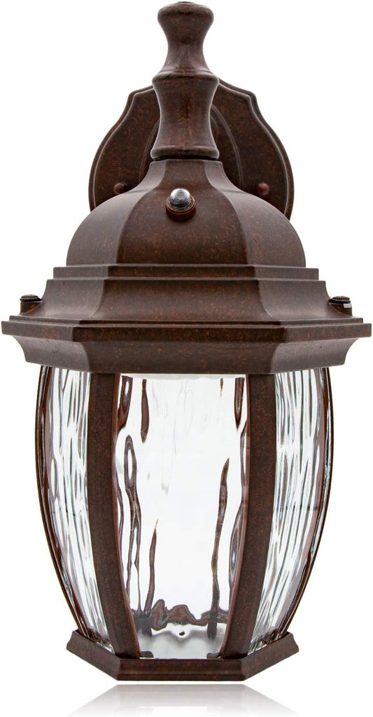 LED Outdoor Wall Light - Features Clear Water Glass, 3000K Warm White, 580 Lumens, Dusk to Dawn Photocell Light Sensor