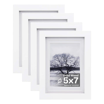 5x7 Picture Frames Set of 4, Made of Solid Wood Covered by Plexiglass 3.5x5 and 4x6 with Mat or 5x7 without Mat, for