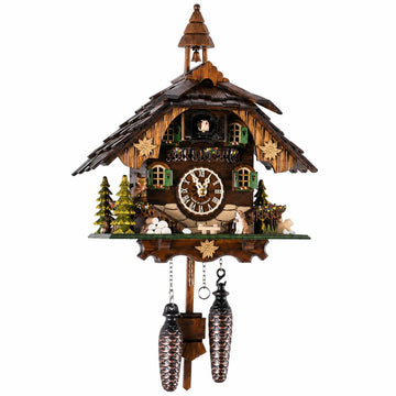 Saint Bernard Chalet Cuckoo Clock - 32 cm Quartz Clock, Traditional Black Forest House Design, Brown