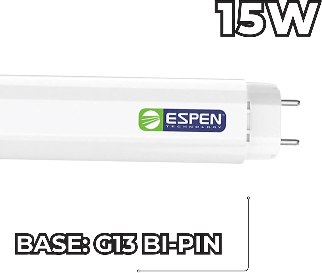 25 Pack 4FT LED T8 Type B Light Tube, Ballast Bypass, Internal Driver, Single or Double-End Power, 15W, 2200 Lumens