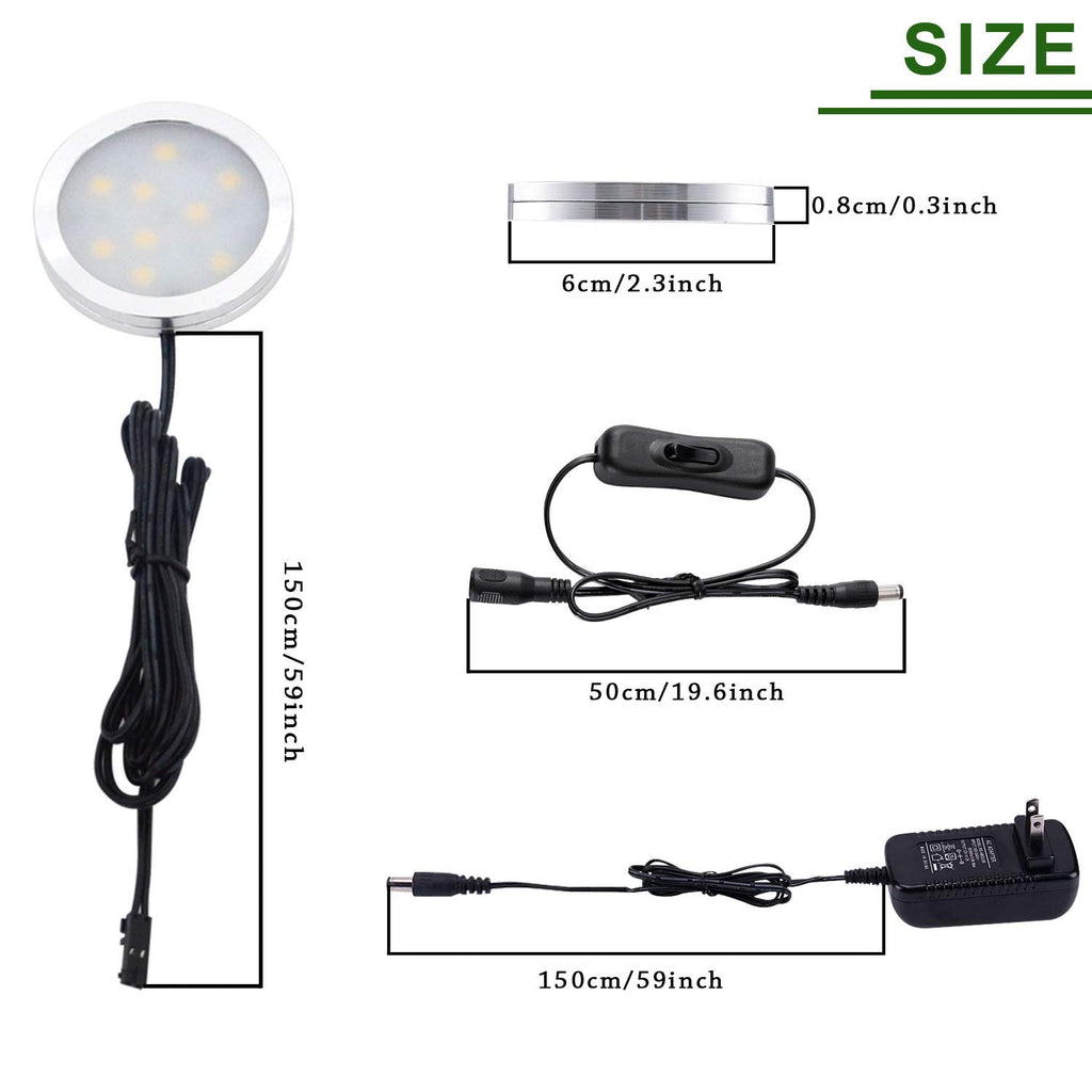 12V LED Under Cabinet Lighting Kit 3 Packs Slim Aluminum Puck Lights with 2-Way Switch All Accessories Included